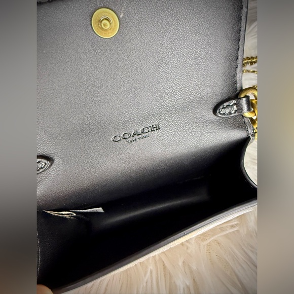 COACH Leopard Print Leather Flap Card Case with Crossbody Chain - Picture 6 of 11